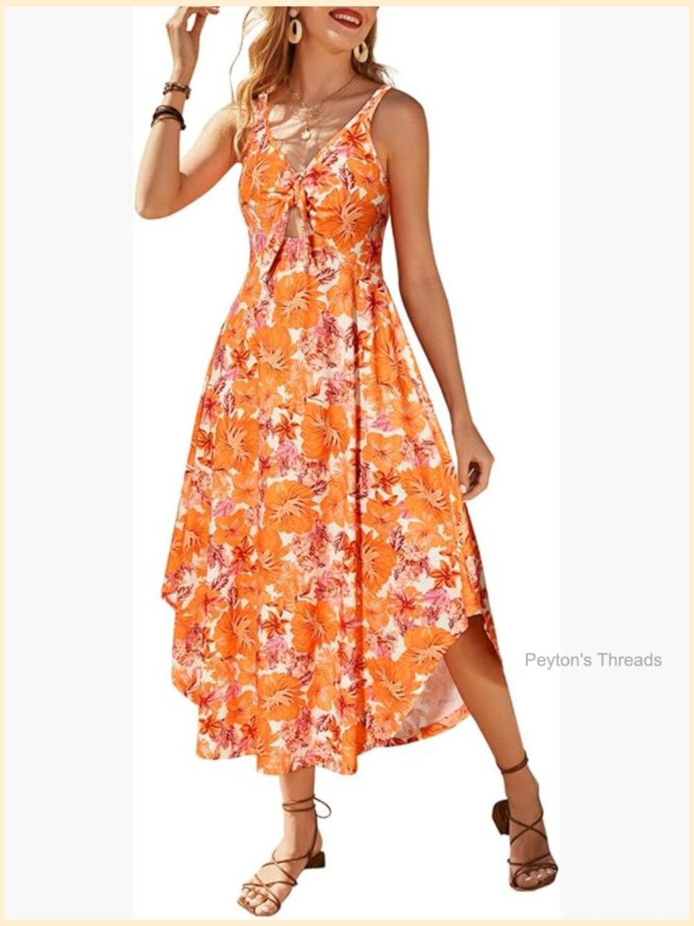 Sleeveless Tie Front Maxi Dress with Floral Print V-Neck - Picture 1 of 7